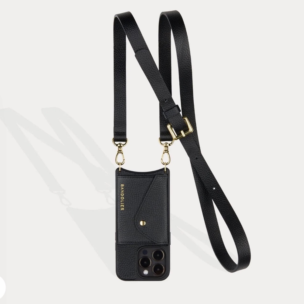 iPhone 12 Pro Max Bandolier Hailey Side Slot Leather Crossbody in Black/Gold